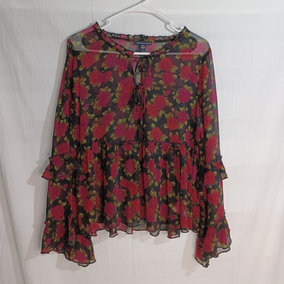 American Eagle Outfitters Tops - Women's American Eagle Outfitters Sheer Floral Flare Sleeve Blouse Size‎ Medium